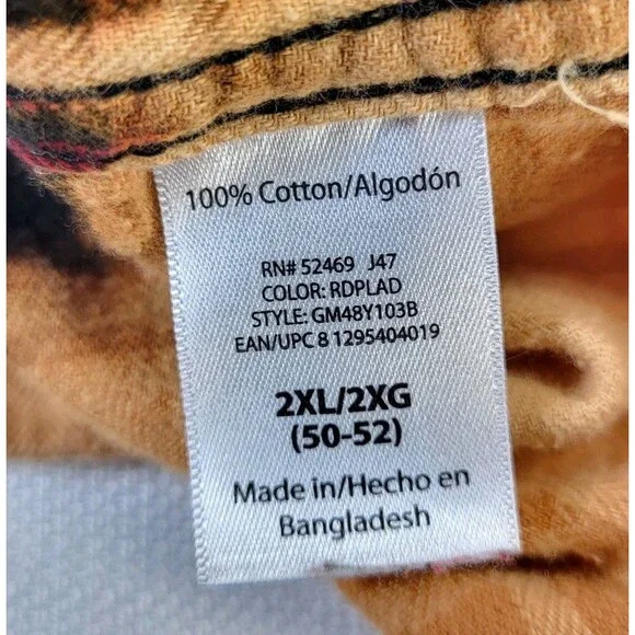 Arkansas Razorbacks Bleached Red Orange Flannel Button-Up Shirt 2XL 50-52 Hogs - Picture 7 of 10